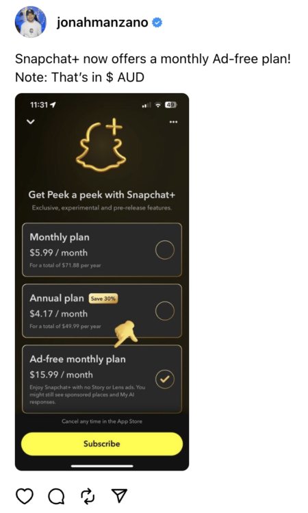 Snapchat is testing an ad-free subscription