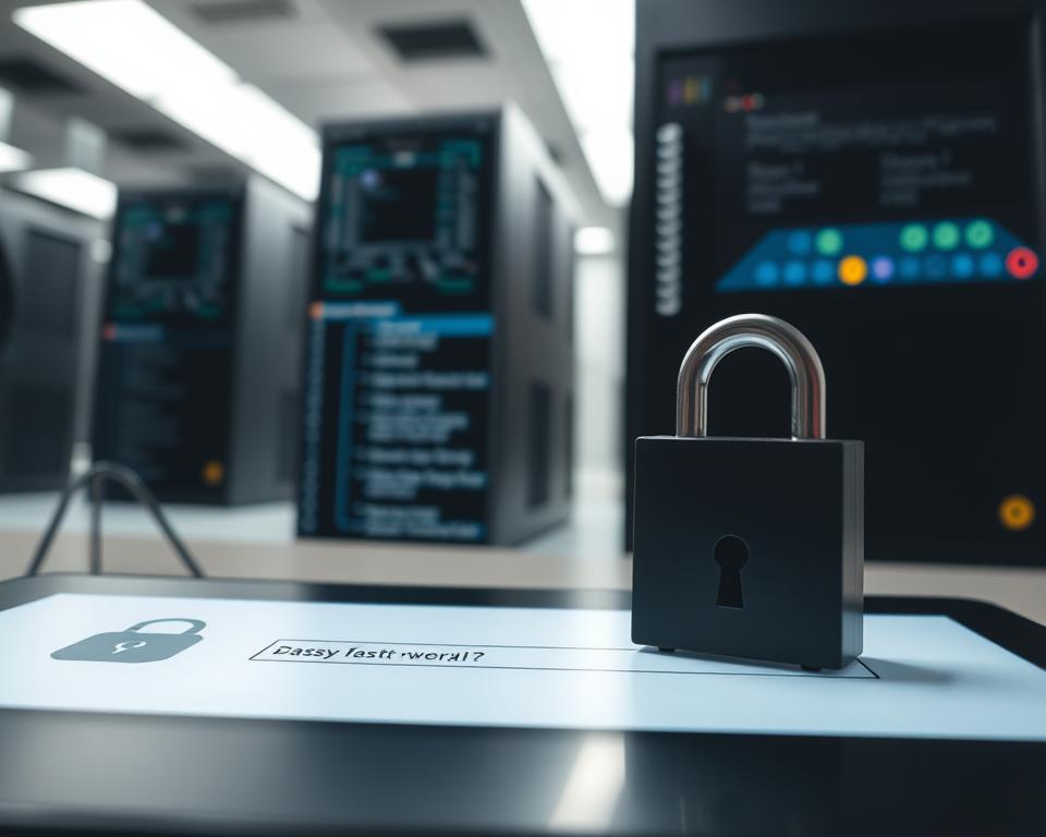 A sleek, modern WordPress blog with a focus on security. In the foreground, a secure login screen with a lock icon and a password field. In the middle ground, a file manager interface showcasing web server configuration files. In the background, a silhouette of a server rack, conveying a sense of robust infrastructure. Lighting is soft and indirect, creating a professional, trustworthy atmosphere. The lens is positioned to emphasize the security-centric features, capturing the essence of a well-protected blog hosting environment.